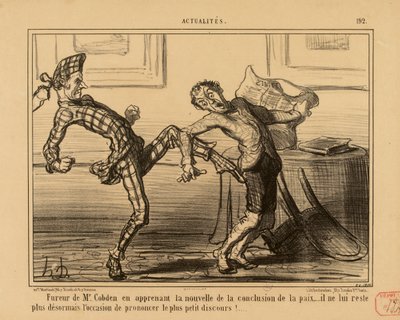Aktualiteter nr 192: Mr Cobdens raseri när han får höra nyheten om fredsslutet... av Honoré Daumier