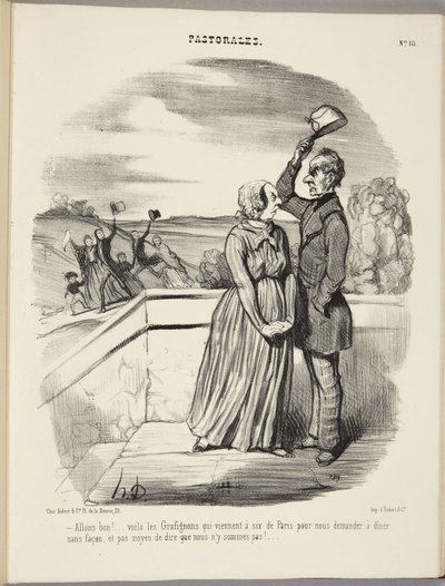 Jaså! Här kommer Grafignonarna, sex stycken från Paris, för att bjuda oss på middag helt utan ceremonier, och det finns inget sätt att säga att vi inte är hemma! av Honoré Daumier