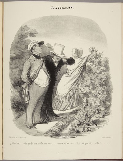 Jaså!... nu plockar hon en ros åt mig... som om rosor vore till för att plockas!... av Honoré Daumier