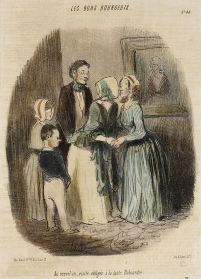 På nyårsdagen, obligatoriskt besök hos tant Rabourdin av Honoré Daumier