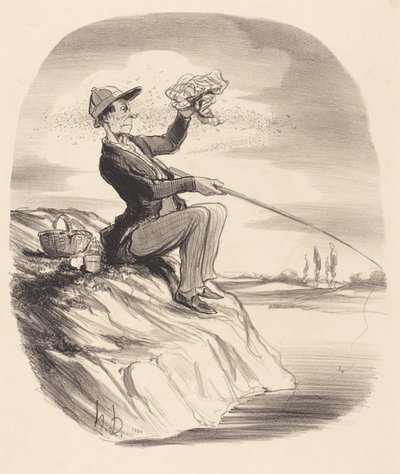 Besväret med att ge sig ut och fiska... av Honoré Daumier