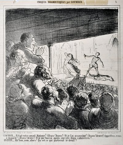 Dramatisk sketch: "Han var din älskare, Madame..." Gravyr av Honore Daumier (1808-1879) i "Le Charivari". Palais Longchamp, Musee des Beaux Arts de Marseille. av Honoré Daumier