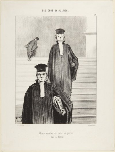 Stora trappan i Justitiepalatset, framifrån, nummer 36 ur serien Rättvisans människor av Honoré Daumier
