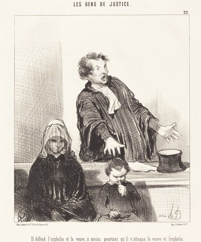 Han försvarar den föräldralöse och änkan, om inte... av Honoré Daumier