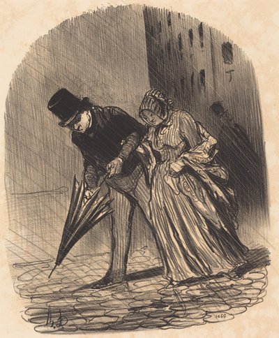 Nackdelen med ett alltför komplicerat paraply med fjädrar av Honoré Daumier