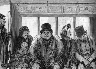 Interiör av en omnibus. Teckning av Honore Daumier (1808-1879). av Honoré Daumier