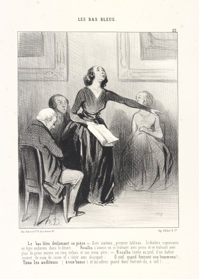 Blåstrumpan som deklamerar sitt skådespel, plansch 22 ur serien Blåstrumporna i tidskriften Le Charivari av Honoré Daumier