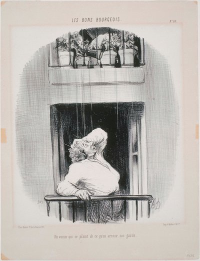 Les Bons Bourgeois: En granne som klagar över att bli vattnad av Honoré Daumier