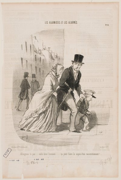 Låt oss gå fort, det finns två män där borta... Det här kan vara början på en ny olaglig sammankomst. av Honoré Daumier