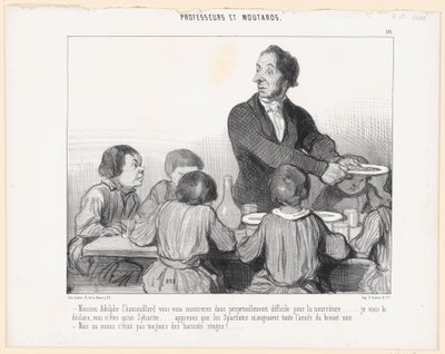 Herr Adolphe Chamouillard, ni kommer alltså ständigt att vara kräsen med maten ... jag förklarar för er, ni är bara en sybarit ... lär er att spartanerna åt svart soppa hela året ... - Men åtminstone var det av Honoré Daumier