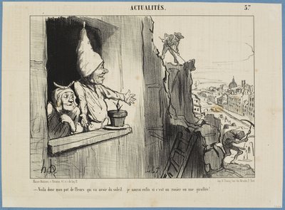 Nu får min blomkruka lite solsken... Äntligen ska jag få veta om det är en ros eller en nejlika! av Honoré Daumier