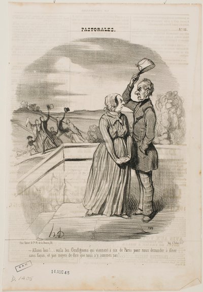 Åh nej, titta, Grafignon-familjen har just anlänt från Paris, alla sex,... av Honoré Daumier