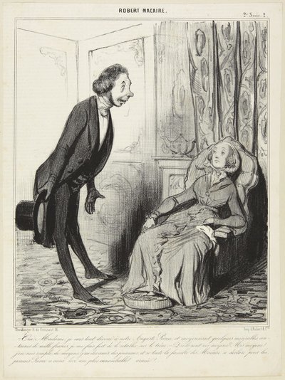 ”Ja, madame, jag är helt hängiven vår upphöjde prins...”, nummer 2 ur serien Robert Macaire från Le Charivari av Honoré Daumier