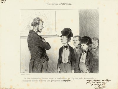 Lärare och snorungar. Eleverna vid Pascareau-institutionen provar en ny uniform... 25. av Honoré Daumier