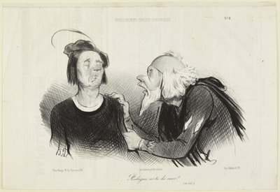 ”Rodrigue, har du mod?”, nummer 8 ur serien Tragisk-klassiska fysionomier från Le Charivari av Honoré Daumier