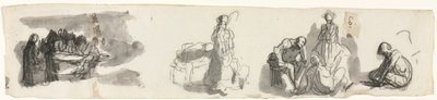 Studieark med en grupp av fyra figurer till höger (recto) av Honoré Daumier