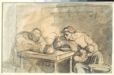 Soppa Ett par arbetare äter soppa, mamman ammar barnet. Akvarell av Honore Daumier (1808-1879). 1862-1865. Dämpa. 0,3x0,49 m. Paris, Louvren av Honoré Daumier