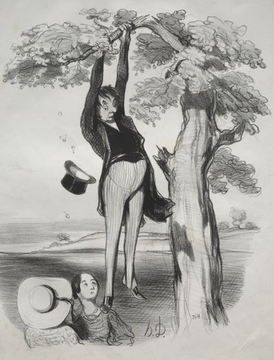 Riskerna med att skaka ett plommonträd för kraftigt (när man är en vuxen man) av Honoré Daumier