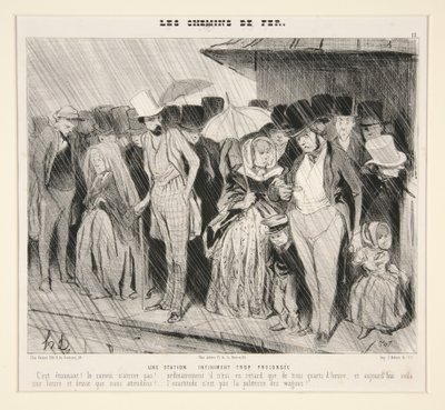 Ett oändligt utdraget stopp: Det är häpnadsväckande! Tåget kommer inte!... vanligen är det bara tre kvart försenat,... från Les Chemins de Fer, i Le Charivari, 13 november 1843 av Honoré Daumier