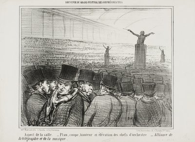 Utsikt över den stora salen, skylt 1 från Souvenir Du Grand Festival Des Orphéonistes av Honoré Daumier