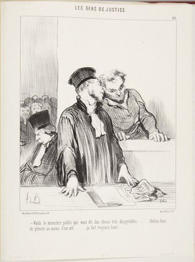Här är åklagaren som säger mycket obehagliga saker till er... försök åtminstone gråta med ett öga... det tar sig alltid väl ut! av Honoré Daumier