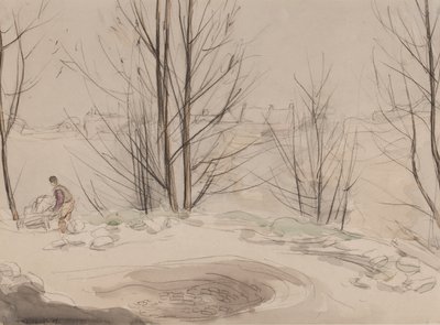 Carshalton Quarry, 1907 (krita och wc på papper) av Horace Mann Livens