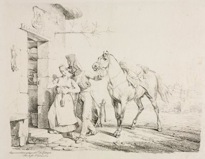 En husar som omfamnar en tjänare av Emile Jean Horace Vernet