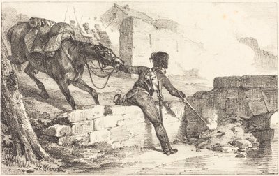 Artillerist tänder en gruva av Emile Jean Horace Vernet