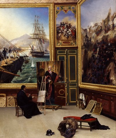 Broder Philippe kopierar porträttet av markisen de Fontanes i Versailles-museet av Emile Jean Horace Vernet