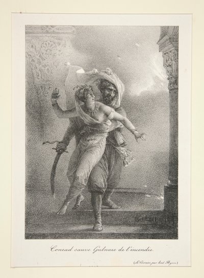 Conrad räddar Gulnare från l av Emile Jean Horace Vernet