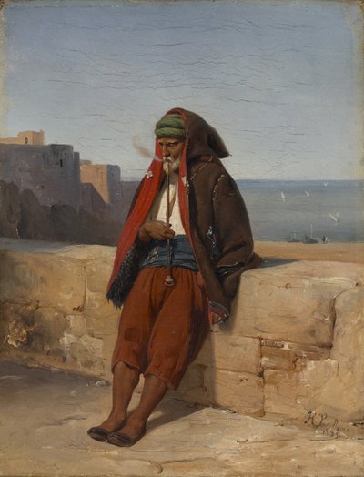 En algerier som röker pipa av Emile Jean Horace Vernet