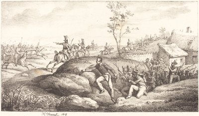Infanteri bakhåll mot kosackerna av Emile Jean Horace Vernet