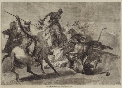 Lejonjakt i Afrika av Emile Jean Horace Vernet