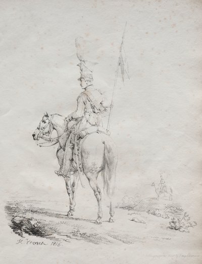Samling av litografiska essäer: Le Lancier en Vedette av Emile Jean Horace Vernet