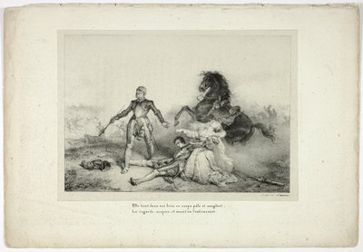 Hon höll i sina armar liket blek och blodig... av Emile Jean Horace Vernet