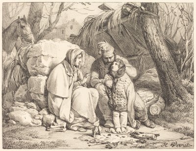 Soldatens familj lägrade av Emile Jean Horace Vernet