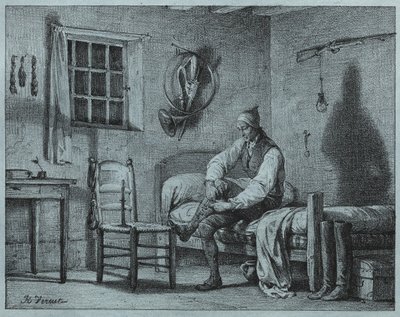 The Man-Servant of Limier reser sig ur sängen, ca. 1818. av Emile Jean Horace Vernet