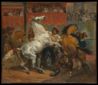 Starten på de ryttarlösa hästarnas lopp av Horace Vernet