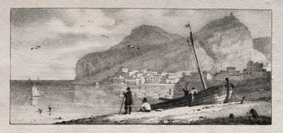 Utsikt över en hamn. av Emile Jean Horace Vernet