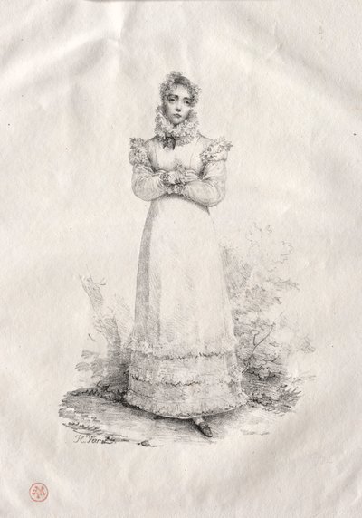 Ung kvinna stående. av Emile Jean Horace Vernet