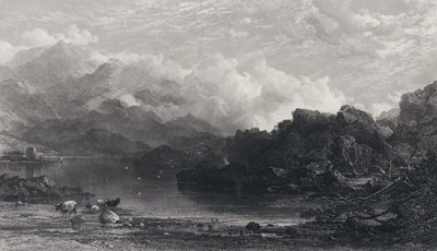 En Loch i högländerna, dimma som vilar på bergen av Horatio Macculloch