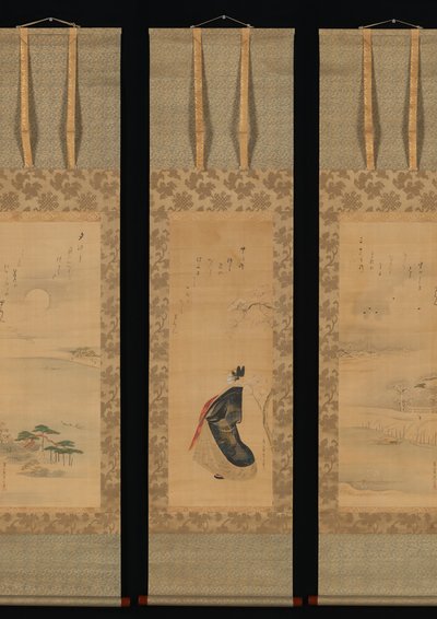 Snow, Moon och Cherry Blossoms Yoshiwara in Three Seasons, tidigt 1800-tal. av Hosoda Eishi