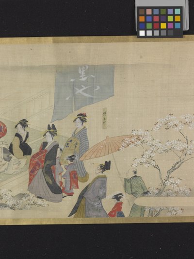 Three Gods Of Fortune On A Pleasure Outing (bläck och ljusa färger på papper) av Hosoda Eishi