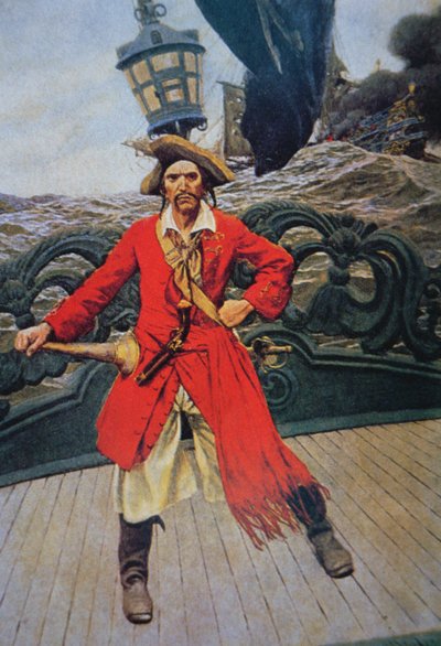 A Pirate Chief (färg litho) av Howard (after) Pyle