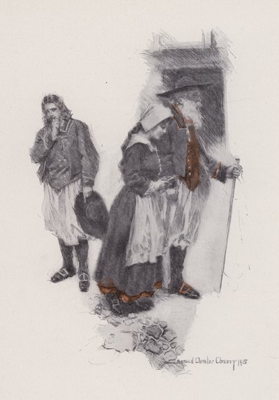 Illustration för Evangeline, A Tale of Arcadie, av Henry Wadsworth Longfellow (litho) av Howard Chandler (after) Christy