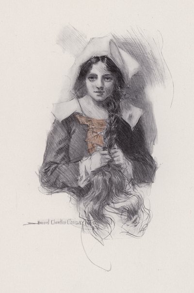 Illustration för Evangeline, A Tale of Arcadie, av Henry Wadsworth Longfellow (litho) av Howard Chandler (after) Christy