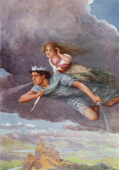 "Tusen kilometer i timmen" från "The Quest of the Bird with the Golden Tail" (färg litho) av Howard Davie