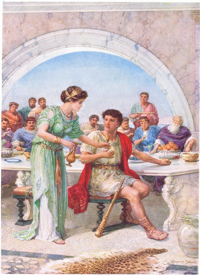 "När han tittade, krympte han och ryste", illustration för "Hur Theseus dödade människornas slukare", från The Heroes of Greek Fairy Tales, av Charles Kingsley (1819-75) (färg litho) av Howard Davie