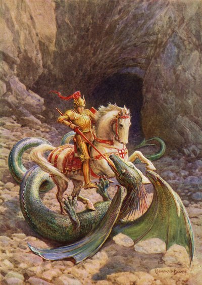 St George and the Dragon (färg litho) av Howard Davie