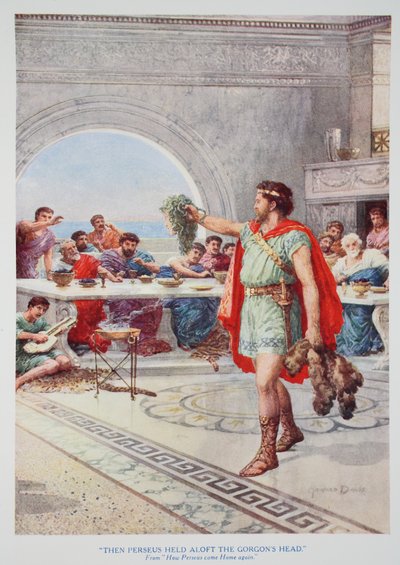 "Då höll Perseus upp Gorgonens huvud" (färg litho) av Howard Davie